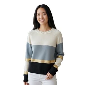 Céline Wool Blend Colorblock‎ Metallic Stripe Crewneck Sweater Women's M